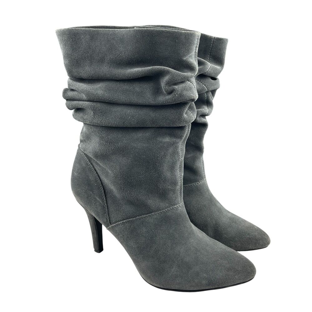 Kelly & Katie Alesa Slouch Ankle Booties 10M Gray Suede Heeled Pointed Toe Boots